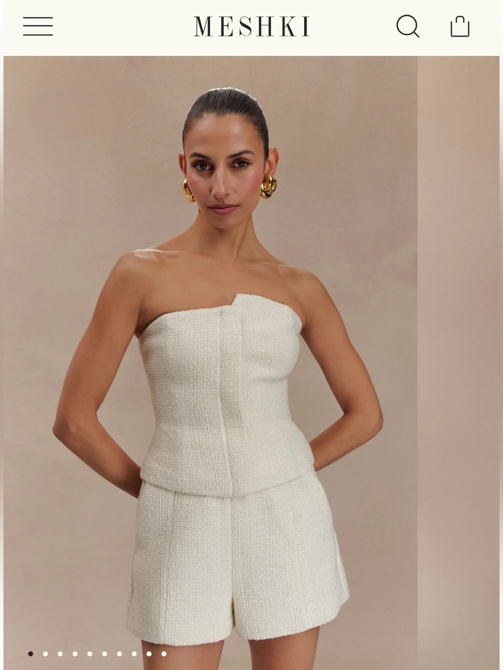 MESHKI Parker Boucle Strapless Asymmetric Top and Shorts